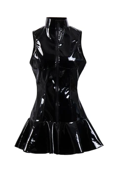 Plus Size PVC Vinilo Latekso Šlapias Atrodo Nelaisvėje Mini Suknelė be Rankovių Bodycon Catsuit Clubwear Šalis Suknelė