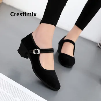 Cresfimix zapatos planos de mujer moterų mielas juoda medžiaga šokių bateliai lady atsitiktinis, patogūs baleto bateliai cool batai a5449