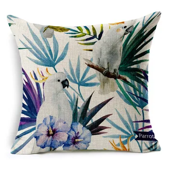 Tropinių augalų kvadrato formos pagalvės užvalkalą medvilnės skalbiniai gyvūnų papūga medvilnės skalbiniai, pagalvės dangtelis sofa namų 