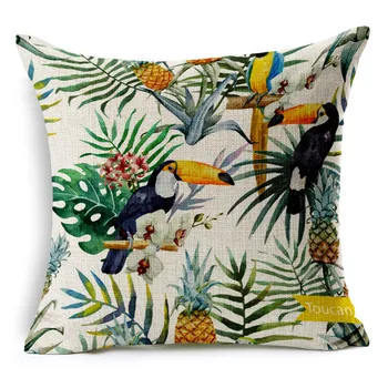 Tropinių augalų kvadrato formos pagalvės užvalkalą medvilnės skalbiniai gyvūnų papūga medvilnės skalbiniai, pagalvės dangtelis sofa namų 