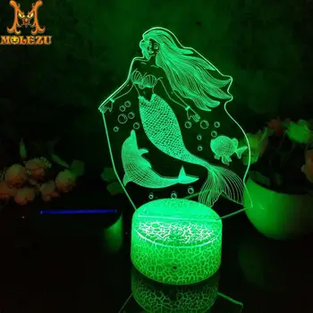 Led 3D Naktį Šviesos Undinė B Modelis naktinė lempa Vaiko Miegamasis Dekoro Stalo Lempos 16 Spalvos su nuotolinio