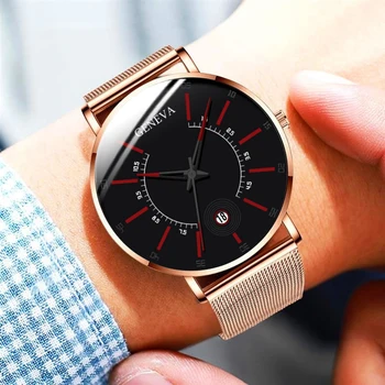 2021 Vyrų Laikrodžiai Klasikinės Juodos Spalvos Nerūdijančio Plieno Tinklelio Diržo Laikrodžius Mados Vyrų Kvarco Žiūrėti Minimalistinio Žmogus, Verslo Laikrodis