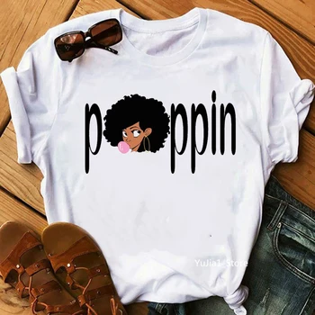 Melanino Poppin marškinėliai Afrikos Amerikiečių black girl magic 