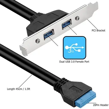 Didelės Spartos USB 3.0 Nugaros Skydelio Plėtra Laikiklis 20-Pin Header Kabelis (2-Port) pagrindinė Plokštė KOMPIUTERIUI