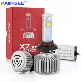 PAMPSEE 1 Pora 80W X7 LED Automobilių Žibintų Lemputės H4, H1 H3 H7 H11 9005 HB4 6000K Automobilių Šviesos Šaltinis Balta Lempa su Aušinimo Ventiliatorius