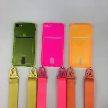 Crossbody Fluorescentinės Spalvos Piniginė Įdėkite Kortelę Karoliai Telefono dėklas Su Virvelę Dirželis Lyno iPhone 12 11 Pro Xs X 6 7 8 Plius