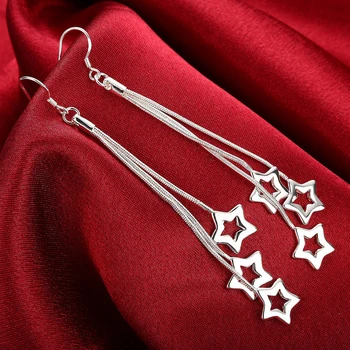 925 Silver Star Ilgos Grandinės Lašas Auskarai Moterų Mados Sidabro Papuošalai