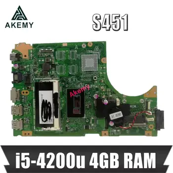 Už Asus S451 S451L V451 V451L S451LN S451LB S451LA Nešiojamas plokštė s451ln mainboard REV2.1 i5-4200u 4GB RAM Išbandyti