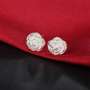 Rožių Gėlių Stud Auskarai Moterims, 925 Sterlingas Sidabro Mielas korėjos Mergaičių Earings Priedai Oreilles