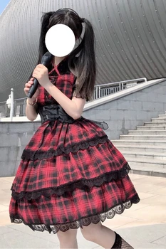 Origional Lolita Japonijos Daina-Skatinti Kostiumas Pledas Aukšto Juosmens Tortas JSK Dirželis, viso Kūno Suknelė Mergina Vasaros lolita dress