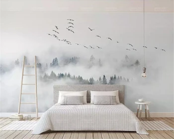 Beibehang Užsakymą tapetai nuotraukos modernus minimalistinio šiaurės stiliaus paukščių rūko pušų miškas, debesis, rūkas, TV foną Papel de Sumalti