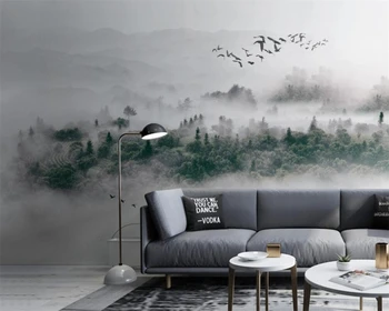 Beibehang Užsakymą tapetai nuotraukos modernus minimalistinio šiaurės stiliaus paukščių rūko pušų miškas, debesis, rūkas, TV foną Papel de Sumalti