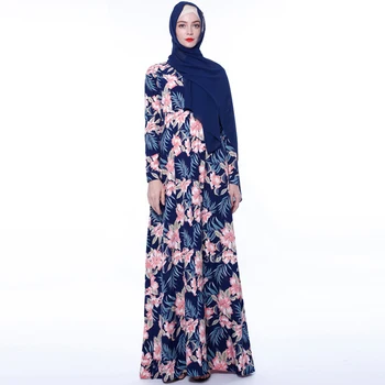Lady Islamo Musulmonų Abaja Elegantiškas Gėlių Ilgomis Rankovėmis Kaftan Dubajus Turkų, Arabų Moteris Šalis Suknelė Mados Skraiste Maxi Drabužiai