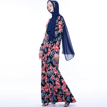 Lady Islamo Musulmonų Abaja Elegantiškas Gėlių Ilgomis Rankovėmis Kaftan Dubajus Turkų, Arabų Moteris Šalis Suknelė Mados Skraiste Maxi Drabužiai