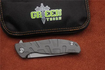 Aukštos kokybės,Žalioji erškėčių F95 sulankstomas peilis guolių D2 ašmenys TC4 rankena lauko kempingas medžioklės kišenėje vaisių peilis EDC įrankiai