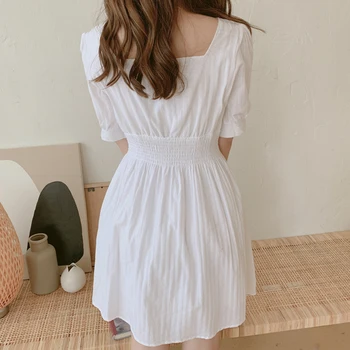 Linijos Suknelės Vasarą Moteris Atostogų Dienos Mielas Saldus Korėjos Japonija Preppy Stiliaus Mergina Dizaino Mygtuką Marškinėliai Suknelė Violetinė Balta