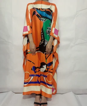Européenne vêtements 2020 Gėlių Spausdinti Šilko Kaftan boho Suknelė Mados Batwing Rankovės Sundress moterų paplūdimio ilga suknelė už šalis