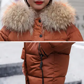 Žiemos striukė moterims 2021 naujas gobtuvu moteris žemyn kailio kailinių apykaklė užtrauktukų ilgai, moterų švarkas moteriška šilta žiemą moteris žemyn striukė