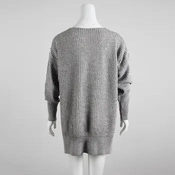 Moterų megztinis vientisų spalvų V-kaklo džemperis prarasti didelio dydžio megztinį