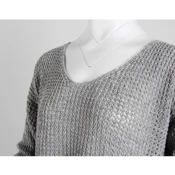 Moterų megztinis vientisų spalvų V-kaklo džemperis prarasti didelio dydžio megztinį