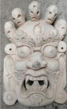 Kinija BudFree Laivybos dhism Senus Medienos rankų darbas Išdrožti Budos Galva Mahakala Inkrustacijos Koralų, turkio spalvinga brangakmenių Kaukė Statula