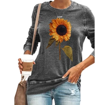 Plus Size Viršuje Moterims Gėlių Spausdinti Long Sleeve T-shirt 3XL 4XL 5XL Rudenį Ponios Atsitiktinis Tshirts Moterų Naujų Drabužių 2020 m.
