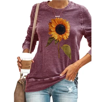 Plus Size Viršuje Moterims Gėlių Spausdinti Long Sleeve T-shirt 3XL 4XL 5XL Rudenį Ponios Atsitiktinis Tshirts Moterų Naujų Drabužių 2020 m.