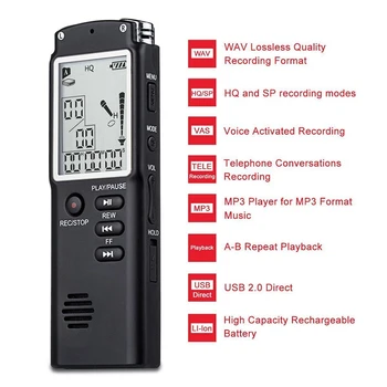 T60 8G/16G/32G Diktofonas USB Profesinės 96 Valandas, diktofoną, bet bodhis nenorėjo Skaitmeninio Garso Balsu su WAV MP3 Grotuvas, Mikrofonas, Diktofonas