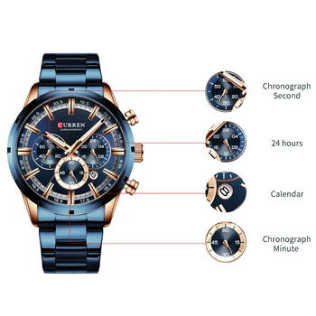 CURREN Relogio Masculino Vyrų Laikrodžiai Prabangos Prekės Vyrų Mados Atsitiktinis Suknelė Žiūrėti Verslo Kvarcinius Laikrodžius