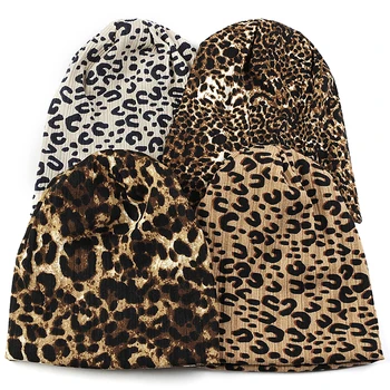 Žavesio Medienos Suaugusiųjų Beanie Skrybėlių Rudenį, Žiemą Šilta Skrybėlę Beanies Leopardas Spausdinti Kaukolė Bžūp Moterims, Vyrams