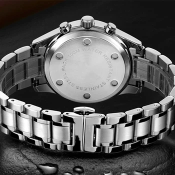KINYUED Top Brand Chronograph Mens Watches Prabanga Švytinčios Verslo Kvarciniai Laikrodžių Vyrams, Vandeniui Kalendorius Plieno Relogio Masculino