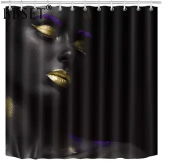 Afrikos Mergaičių Dušo Užuolaidos Gold Lūpų Afro Juoda Mergina Spausdinti Vandeniui Multi-dydis Cortina De Bano Vonios kambarys Dekoro su Kabliukais