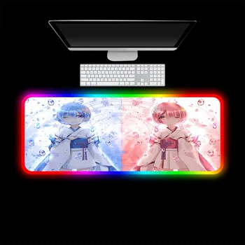 Mairuige Rem Vėl Nulis Anime Mergina RGB Žaidimų Pelės Mygtukai Gamer Kompiuteris, LED Apšvietimas, USB Didelis Kilimėlis Spalvingas Stalas Padas Pelės Kilimėlis