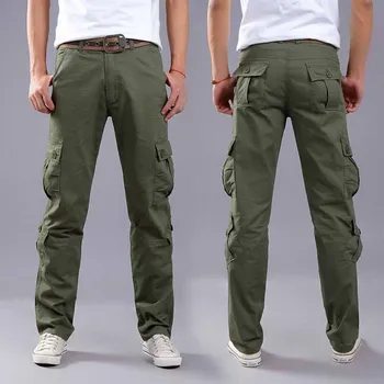 FALIZA Vyrų Krovinių Kelnės Multi Kišenės Karinis Stilius Tactical Kelnes, Plius Dydis Medvilnės Vyrų Outwear Tiesiai Krovinių Kelnės PA49
