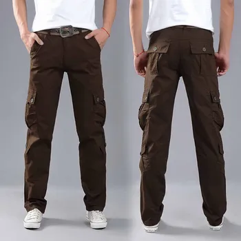 FALIZA Vyrų Krovinių Kelnės Multi Kišenės Karinis Stilius Tactical Kelnes, Plius Dydis Medvilnės Vyrų Outwear Tiesiai Krovinių Kelnės PA49