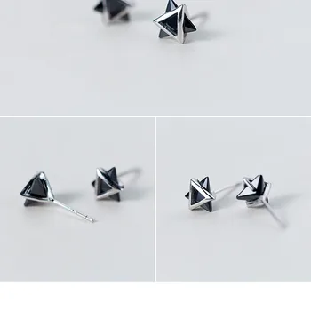 Naujas Grynas 925 Sterlingas Sidabro 3D Kietas Trikampis Geometrijos Stud Auskarai Moterims, Vyrams, Juoda Balta Pareiškimą Maži Auskarai Papuošalai