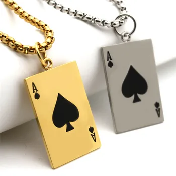 Žaisti Kortų Pokerio Kastuvu Ace Karoliai, Aukso/Sidabro Spalvos Nerūdijančio Plieno Pakabukas Su Grandinėmis, Bižuterijos Kalėdų Dovana