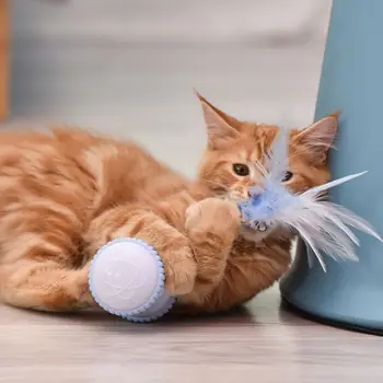 Interaktyvi Katė Žaislas Automatinė USB Įkrovimo 360 Laipsnių Nereguliarus Savarankiškai Sukasi Kačiukas Plunksnos Žaislai su LED Šviesos Kačių Pasiūla