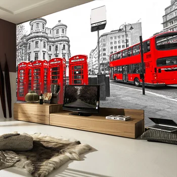 Custom Londono Raudona Autobusų Miesto Peržiūrėti Tapetai Asmenybės Retro Kavinė Kambarį Fone 3D Sienų Freskomis Tapetai Namų Dekoro