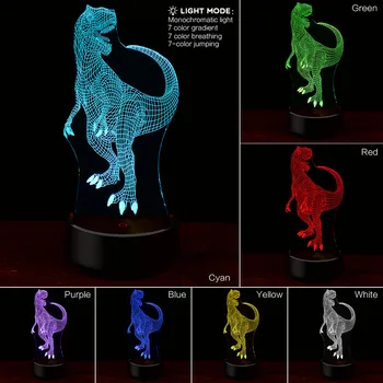 3D Dinozaurai iliuzija lempos Velociraptor 3D Naktį Šviesos Stalo, Stalinės Lempos, 7 Spalvų Keitimas 3D Optinė Iliuzija Žibintai, Dovanos