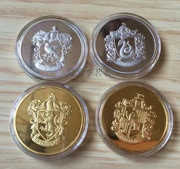 4pcs/Set Hogvartso Emblemos progines Monetas, monetų atvėsti, dovanų dėžutėje