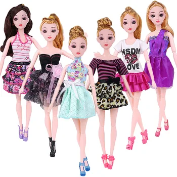 10pc Lėlės Suknelė Graži Apranga Rankų darbo Partijos Drabužių Viršų Mados Sijonas Barbie Kilnus Lėlės Geriausios Vaikų Mergaičių'Gift Atsitiktinai