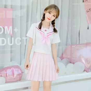 Sakura šviesiai rausvos Japonijos mokyklinę uniformą sijonas JK vienodos Klasės uniformos kostiumas Sailor Kolegijos vėjo Kostiumas Moterų Studentų uniformų