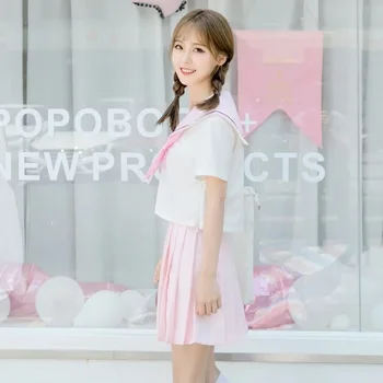 Sakura šviesiai rausvos Japonijos mokyklinę uniformą sijonas JK vienodos Klasės uniformos kostiumas Sailor Kolegijos vėjo Kostiumas Moterų Studentų uniformų