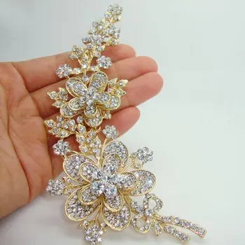 TTjewelry Naujas Elegantiškas, Prabangus Rožių Ilgai Gėlių Lapų Aukso Plokštelės Art Nouveau Stiliaus Sagė Pin Aišku, Krištolas Kalnų Krištolas