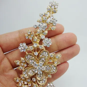 TTjewelry Naujas Elegantiškas, Prabangus Rožių Ilgai Gėlių Lapų Aukso Plokštelės Art Nouveau Stiliaus Sagė Pin Aišku, Krištolas Kalnų Krištolas