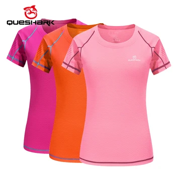 QUESHARK Profesionalus Moterų Quick Dry Veikia Marškinėliai Prarasti Viršūnes Kvėpuojantis Jogos Kempingas, Žygiai Dviračiais, T-marškinėliai Tees Azijos Dydis
