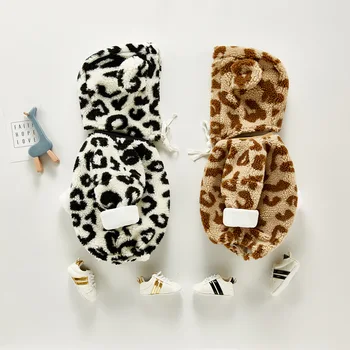 Žiemos Kūdikių Bodysuit Šiltas, Prabangus Leopardas Spausdinti Jumpsuit Berniukų ir Mergaičių, Kūdikių Sutirštės Soft Pack Bezdalius Bodysuit su Skrybėlę