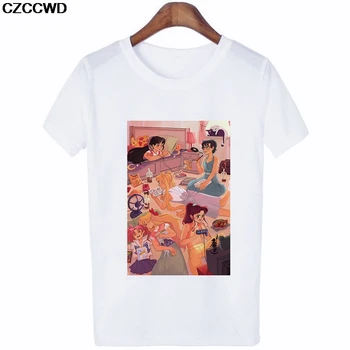 CZCCWD Moterų Drabužiai 2019 Balti Marškinėliai Harajuku Mados Sailor Moon Marškinėliai Streetwear Moterų marškinėliai Laisvalaikio Estetinės T-shirt