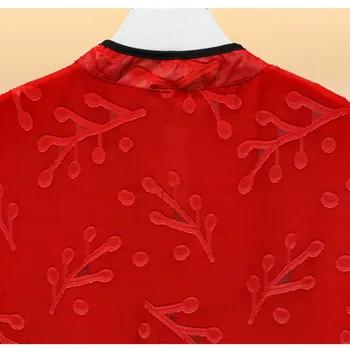 2020 Nauja Raudona Žakardo Elegantiška Vintage Kinijos Tradicinės Atsitiktinis Šalies Moterų Midi Suknelė Vasaros Cheongsam Suknelės M-4XL Plius Dydis